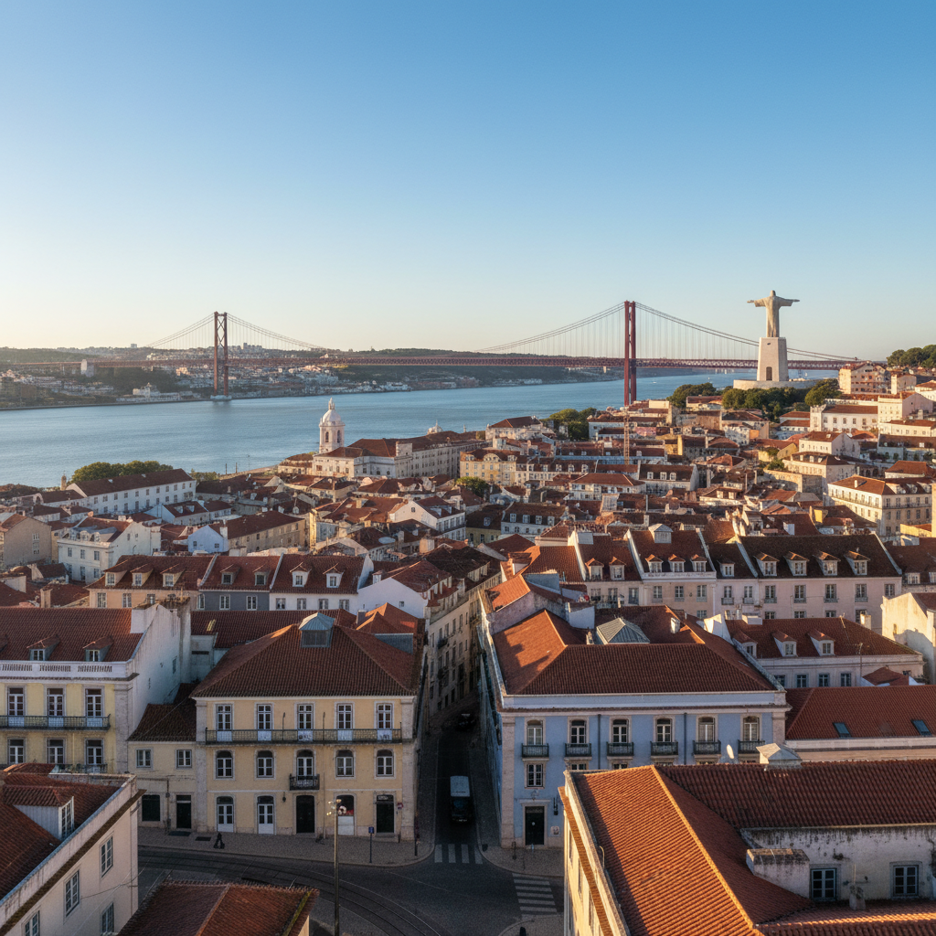 Vista panorâmica de Lisboa com Ponte 25 de Abril e Cristo Rei - Guia para morar em Portugal 2025